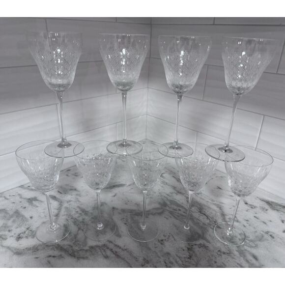 Rosenthal Motif Medium Crystal Wine Glasses Set Of 9 Signed Retired. - Picture 1 of 10